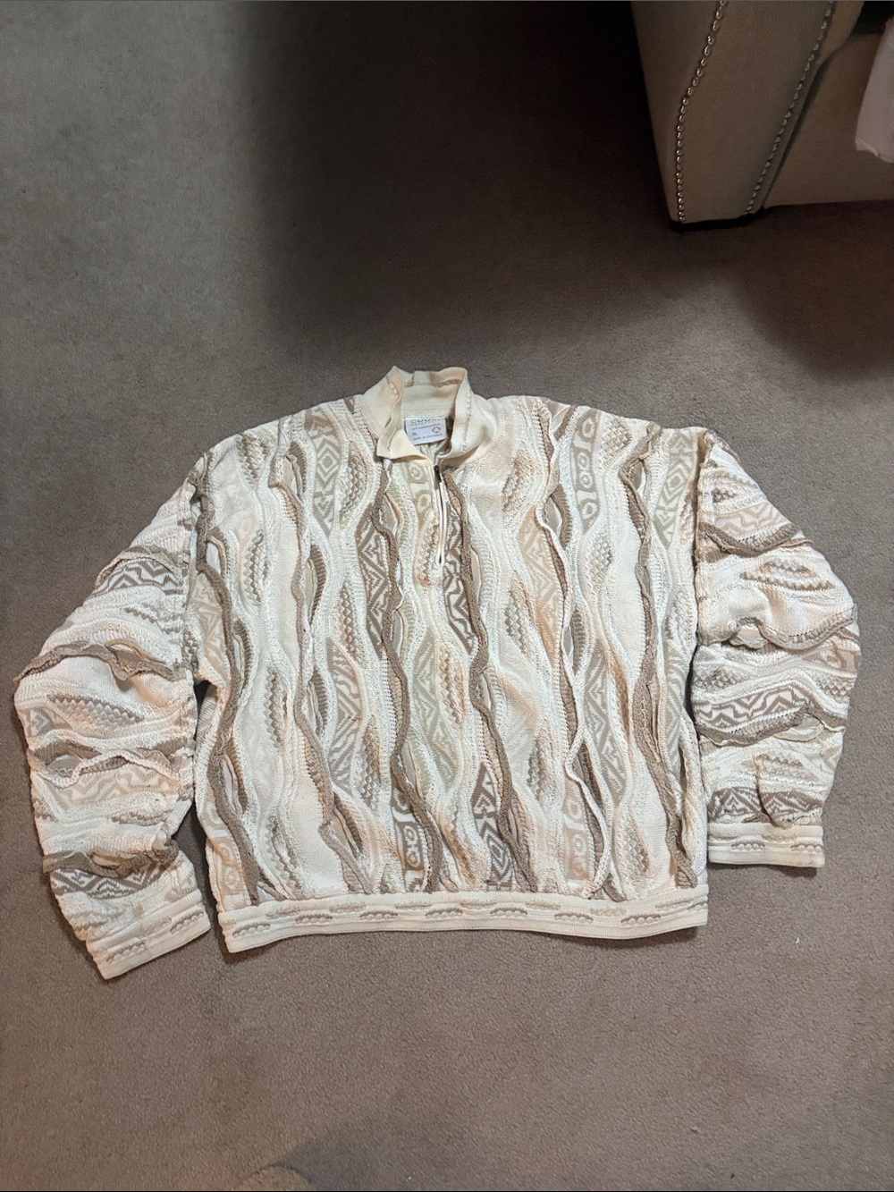 COOGI Cream Textured Zip-Neck Sweater-XL